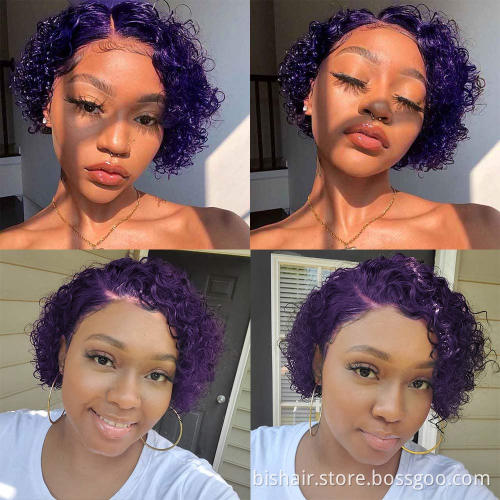 Cheap Short  Kinky Curly Hair Wig Pixie Cut Lace Frontal Curly Human Hair Wigs Human Hair Wig With  Frontal Lace For Woman